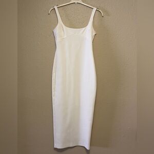 Zara white midi dress fitted bodycon sleeveless size medium runs small
